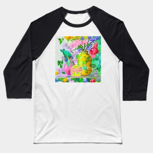 Green parrot and yellow chinoiserie jars watercolor Baseball T-Shirt